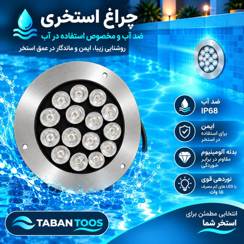 چراغ استخری رینگ دار (غلاف دار)۱۵ وات توکار و روکار برند تابان توس