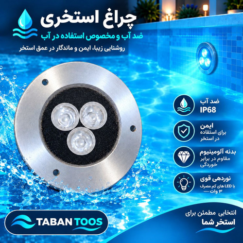 چراغ استخری رینگ دار (غلاف دار) 3 وات توکار و روکار برند تابان توس